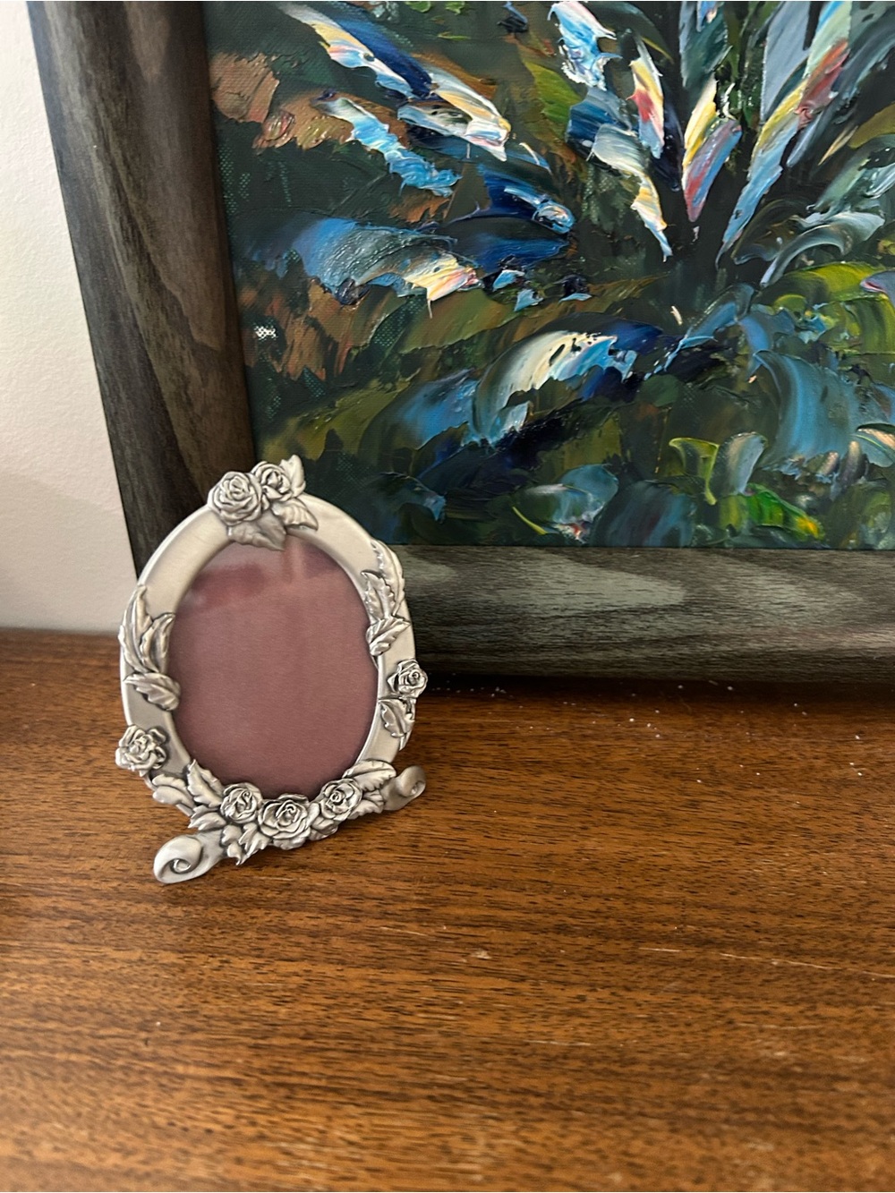 VTG 1987 Seagull Pewter Canada Oval Rose Photo Frame 2x3 Mini